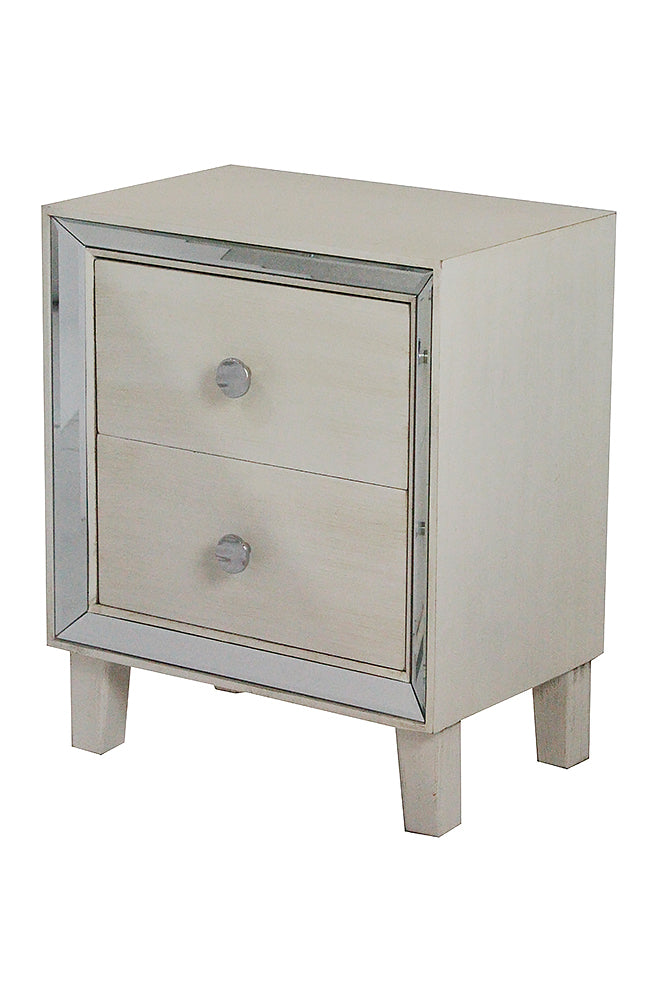 19.7" X 13" X 23.5" Antique White MDF Wood Mirrored Glass Accent Cabinet with a Door and Mirrored Glass