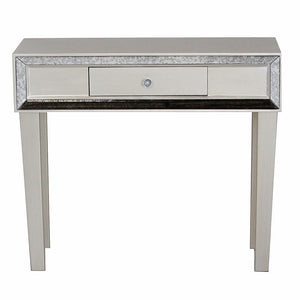 35.5" X 13" X 31" Champagne MDF Wood Mirrored Glass Console Table with a Drawer and Framed with Mirror Accents