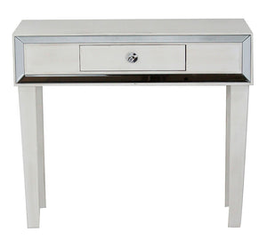 35.5" X 13" X 31" Antique White MDF Wood Mirrored Glass Console Table with a Drawer and Framed with Mirror Accents