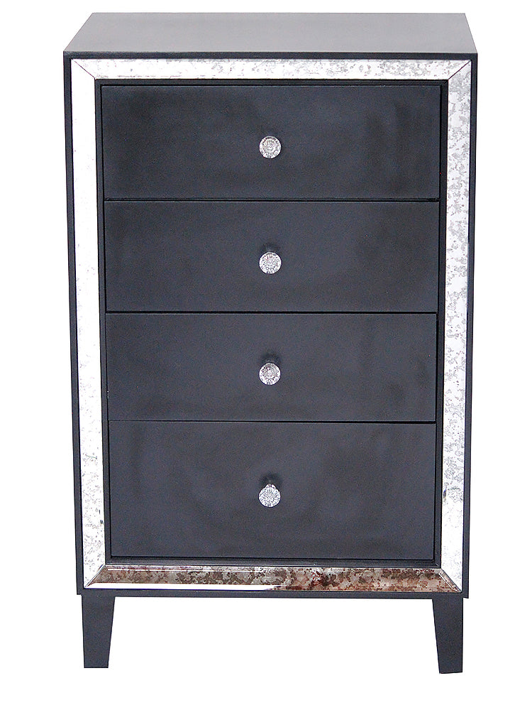 Black MDF Wood Mirrored Glass Accent Cabinet with  Drawers and  Mirrored Glass