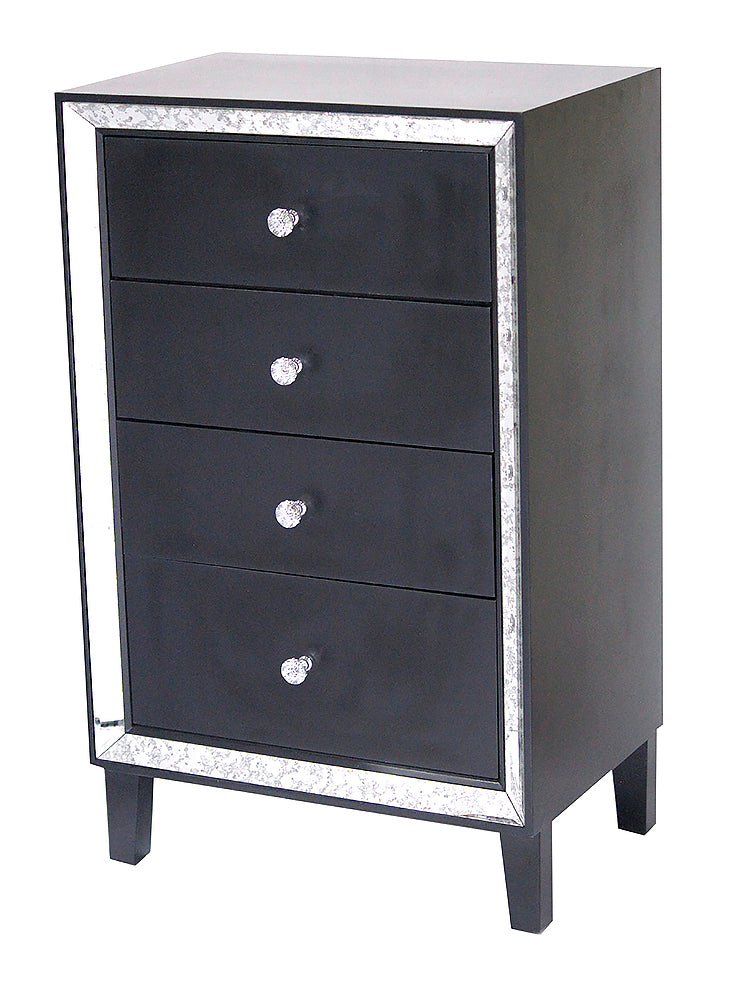 Black MDF Wood Mirrored Glass Accent Cabinet with  Drawers and  Mirrored Glass