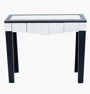 35.5" X 13" X 31" Black MDF Wood Mirrored Glass Console Table with Mirrored Glass Inserts and a Drawer