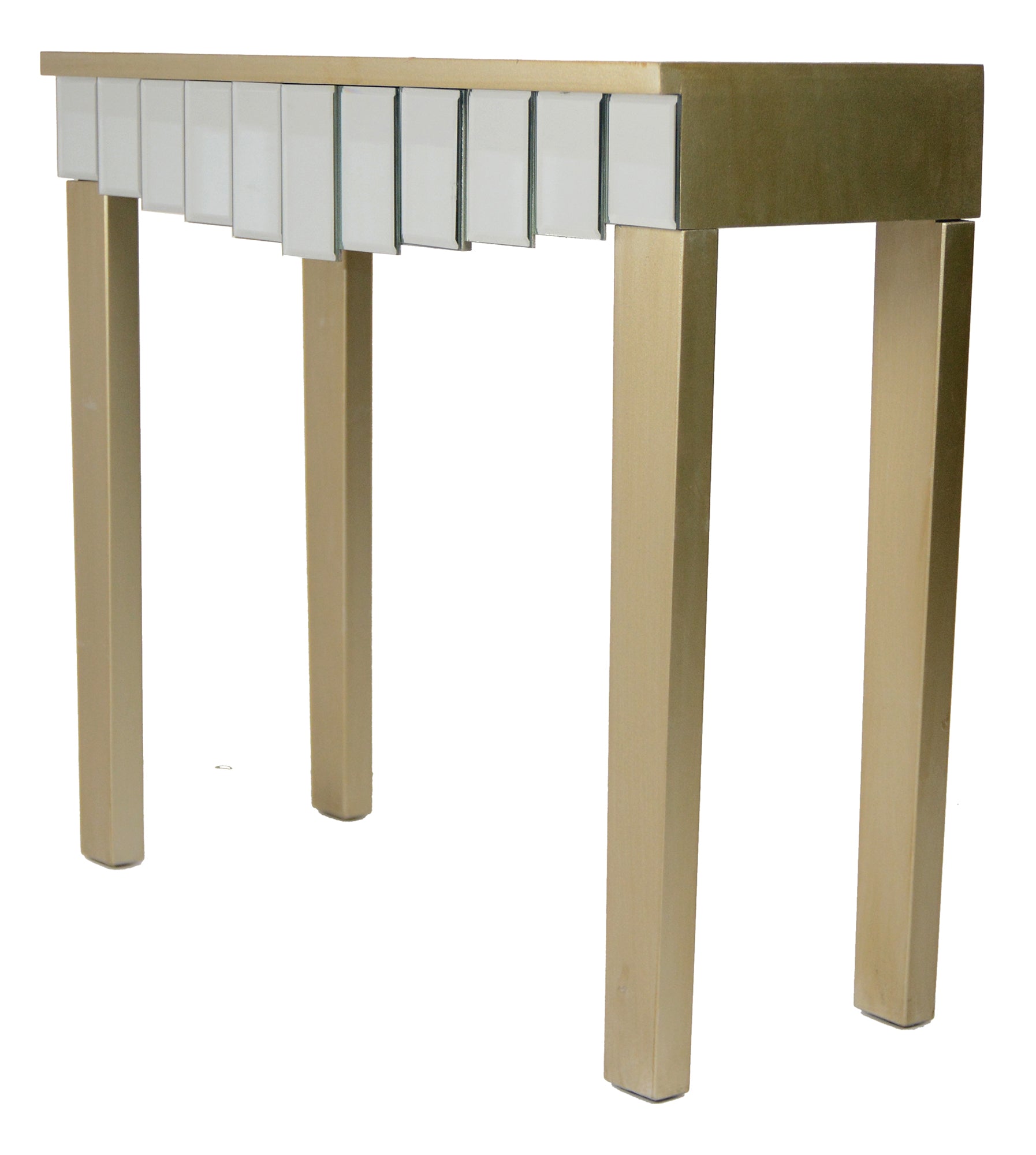 35.5" X 13" X 31" Champagne MDF Wood Mirrored Glass Console Table with Mirrored Glass Inserts and a Drawer