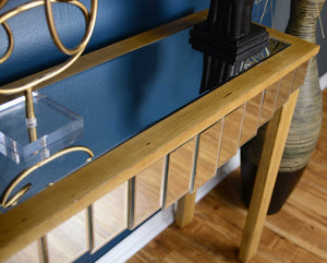35.5" X 13" X 31" Distressed Brown MDF Wood Mirrored Glass Console Table with Mirrored Glass Inserts and a Drawer