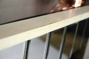 35.5" X 13" X 31" Antique White MDF Wood Mirrored Glass Console Table with Mirrored Glass Inserts and a Drawer