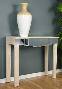 35.5" X 13" X 31" White Washed MDF Wood Mirrored Glass Console Table with Mirrored Glass Inserts and a Drawer
