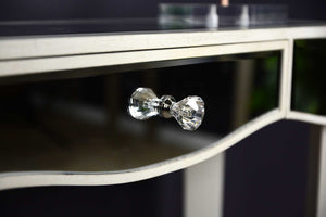35.5" X 13" X 31" Antique White MDF Wood Mirrored Glass Console Table with a Mirrored Glass Top and a Drawer