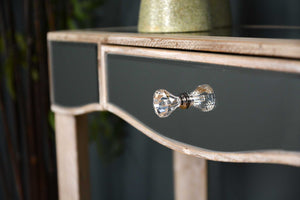 35.5" X 13" X 31" White Washed MDF Wood Mirrored Glass Console Table with a Mirrored Glass Top and a Drawer