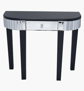 35.5" X 13" X 31" Black MDF Wood Mirrored Glass Console Table with a Mirrored Glass Top and a Drawer