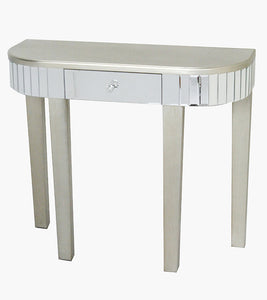 35.5" X 13" X 31" Champagne MDF Wood Mirrored Glass Console Table with a Mirrored Glass Top and a Drawer