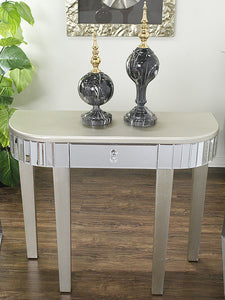 35.5" X 13" X 31" Champagne MDF Wood Mirrored Glass Console Table with a Mirrored Glass Top and a Drawer