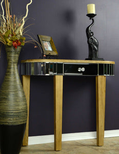 35.5" X 13" X 31" Distressed Brown MDF Wood Mirrored Glass Console Table with a Mirrored Glass Top and a Drawer