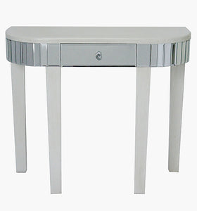 35.5" X 13" X 31" Antique White MDF Wood Mirrored Glass Console Table with a Mirrored Glass Top and a Drawer