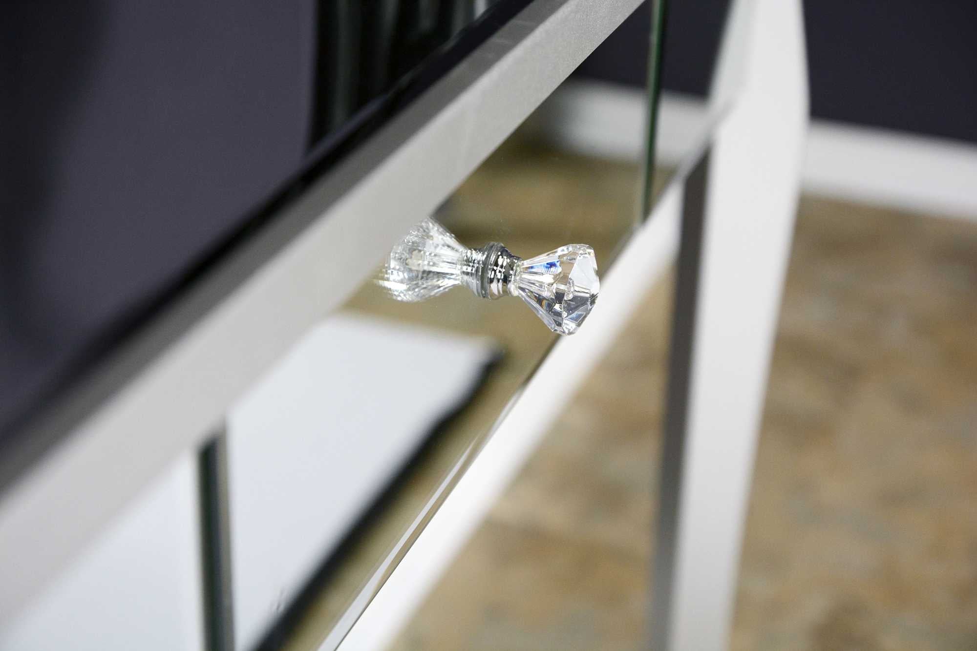 35.5" X 13" X 31" Silver MDF Wood Mirrored Glass Console Table with Mirrored Glass Inserts and a Drawer