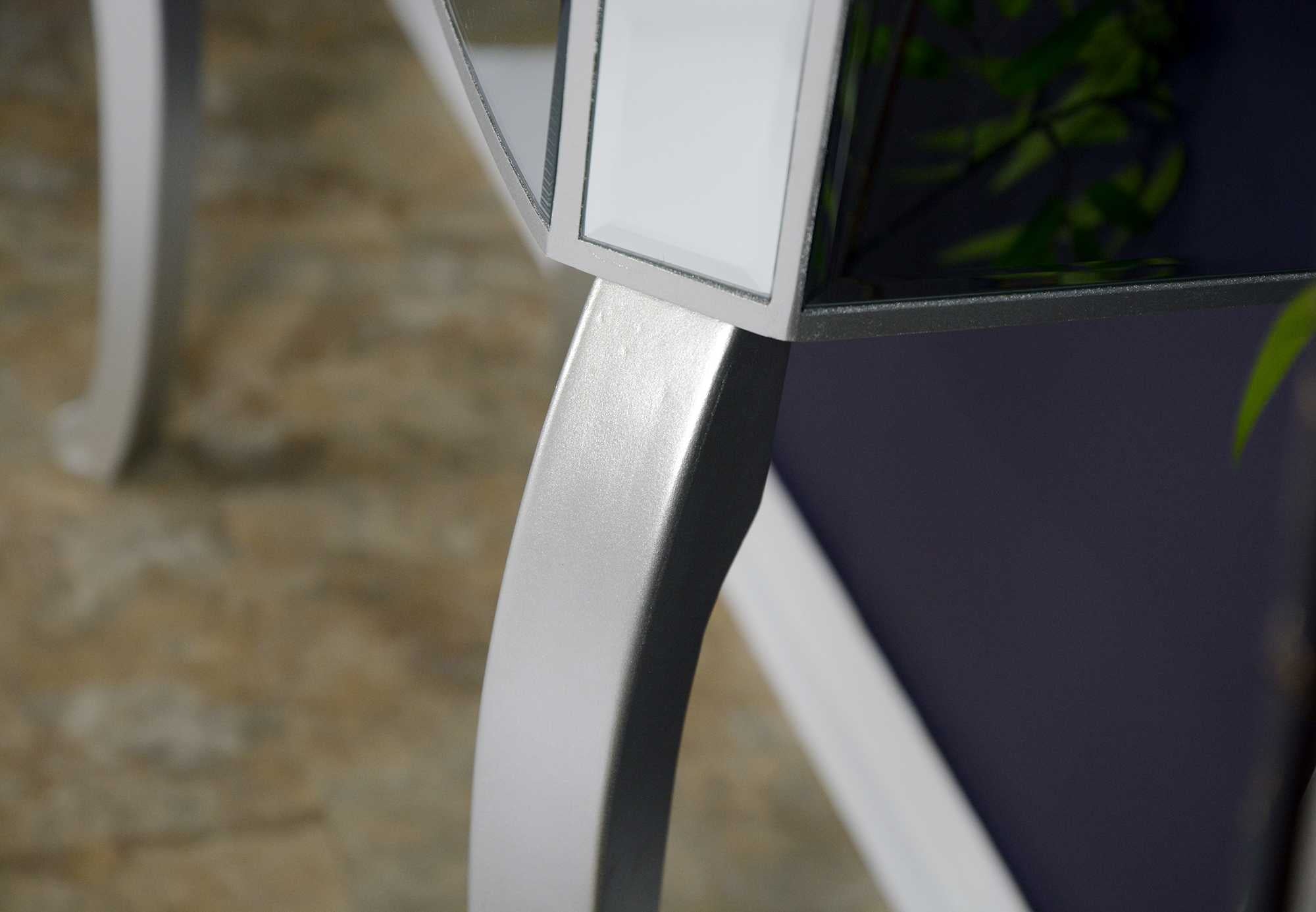 35.5" X 13" X 31" Silver MDF Wood Mirrored Glass Console Table with Mirrored Glass Inserts and a Drawer