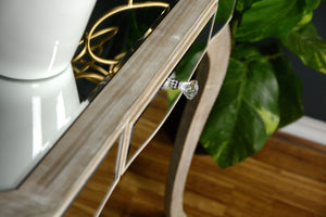 35.5" X 13" X 31" White Washed MDF Wood Mirrored Glass Console Table with Mirrored Glass Inserts and a Drawer