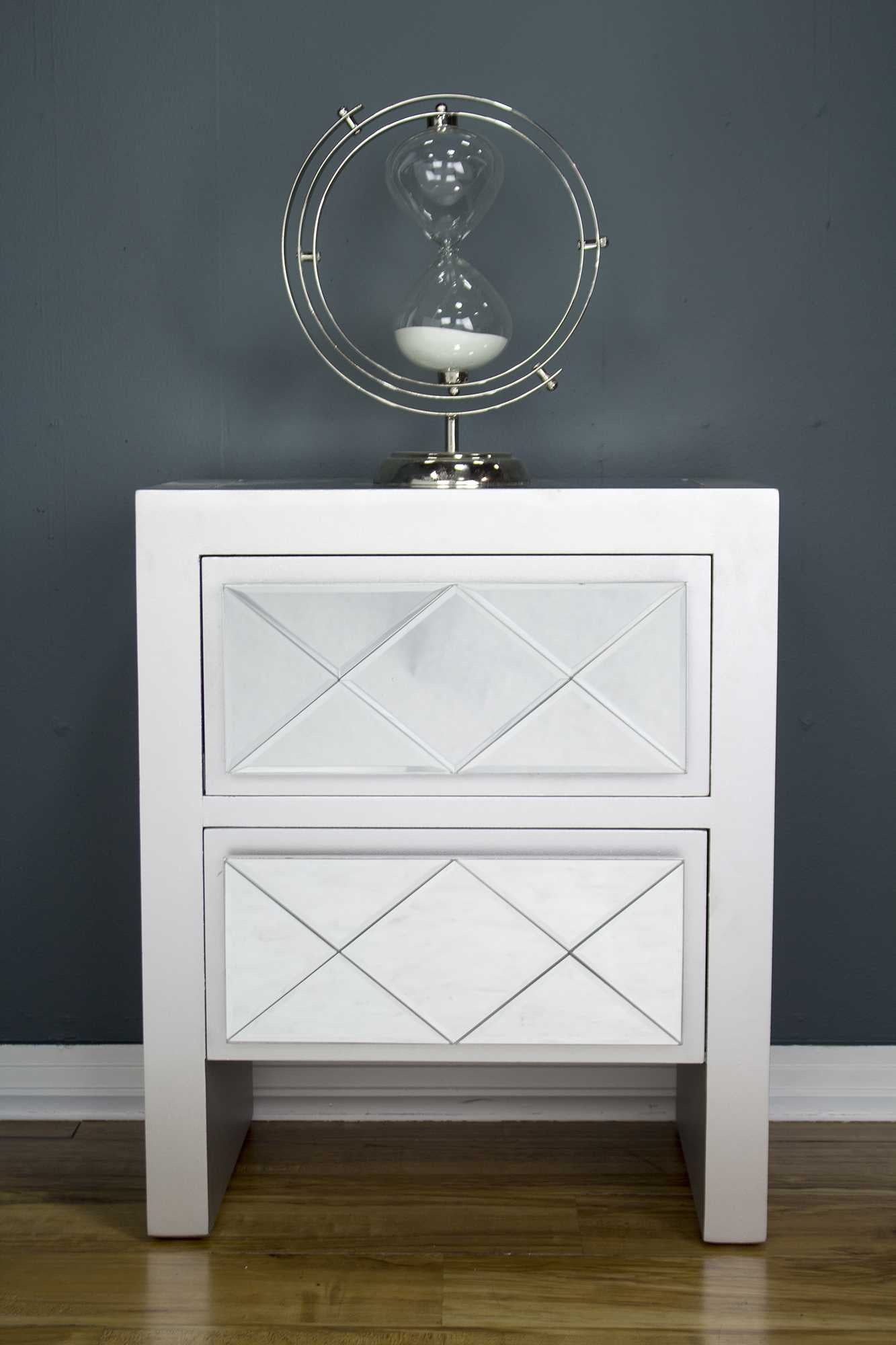 19.6" X 13.8" X 23.6" Silver MDF Wood Mirrored Glass Cabinet wih Drawers and Mirrors