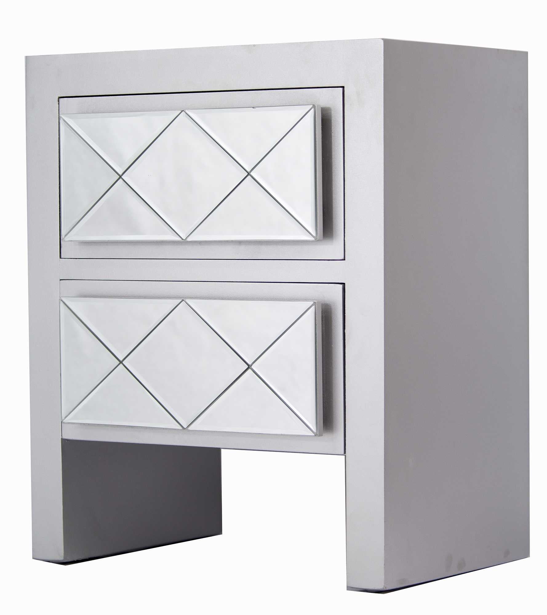 19.6" X 13.8" X 23.6" Silver MDF Wood Mirrored Glass Cabinet wih Drawers and Mirrors