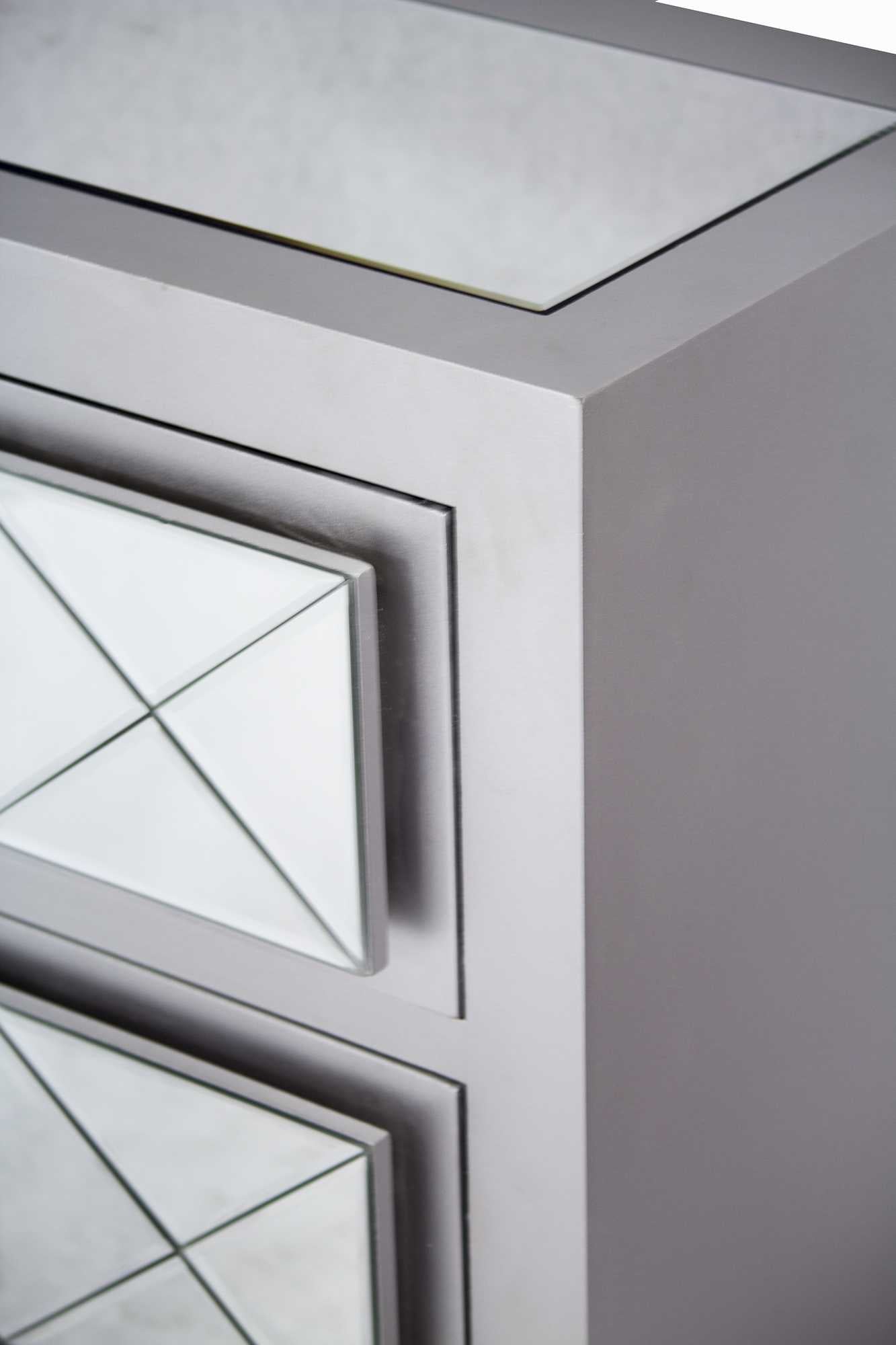 19.6" X 13.8" X 23.6" Silver MDF Wood Mirrored Glass Cabinet wih Drawers and Mirrors