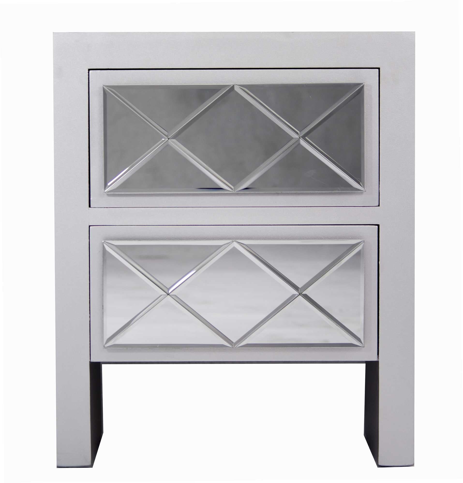 19.6" X 13.8" X 23.6" Silver MDF Wood Mirrored Glass Cabinet wih Drawers and Mirrors