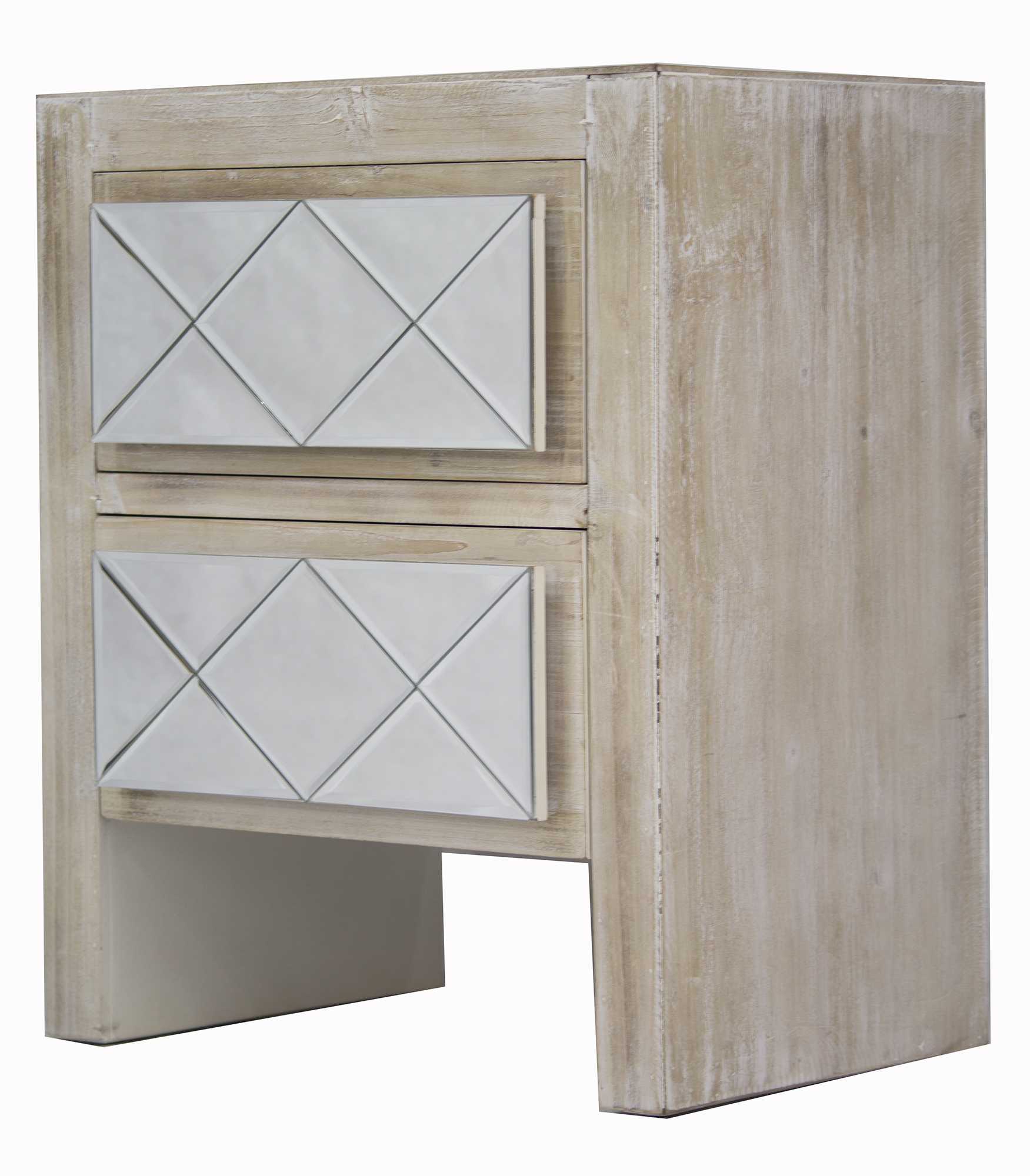 19.6" X 13.8" X 23.6" White Washed MDF Wood Mirrored Glass Cabinet with Drawers and Mirrored Glass
