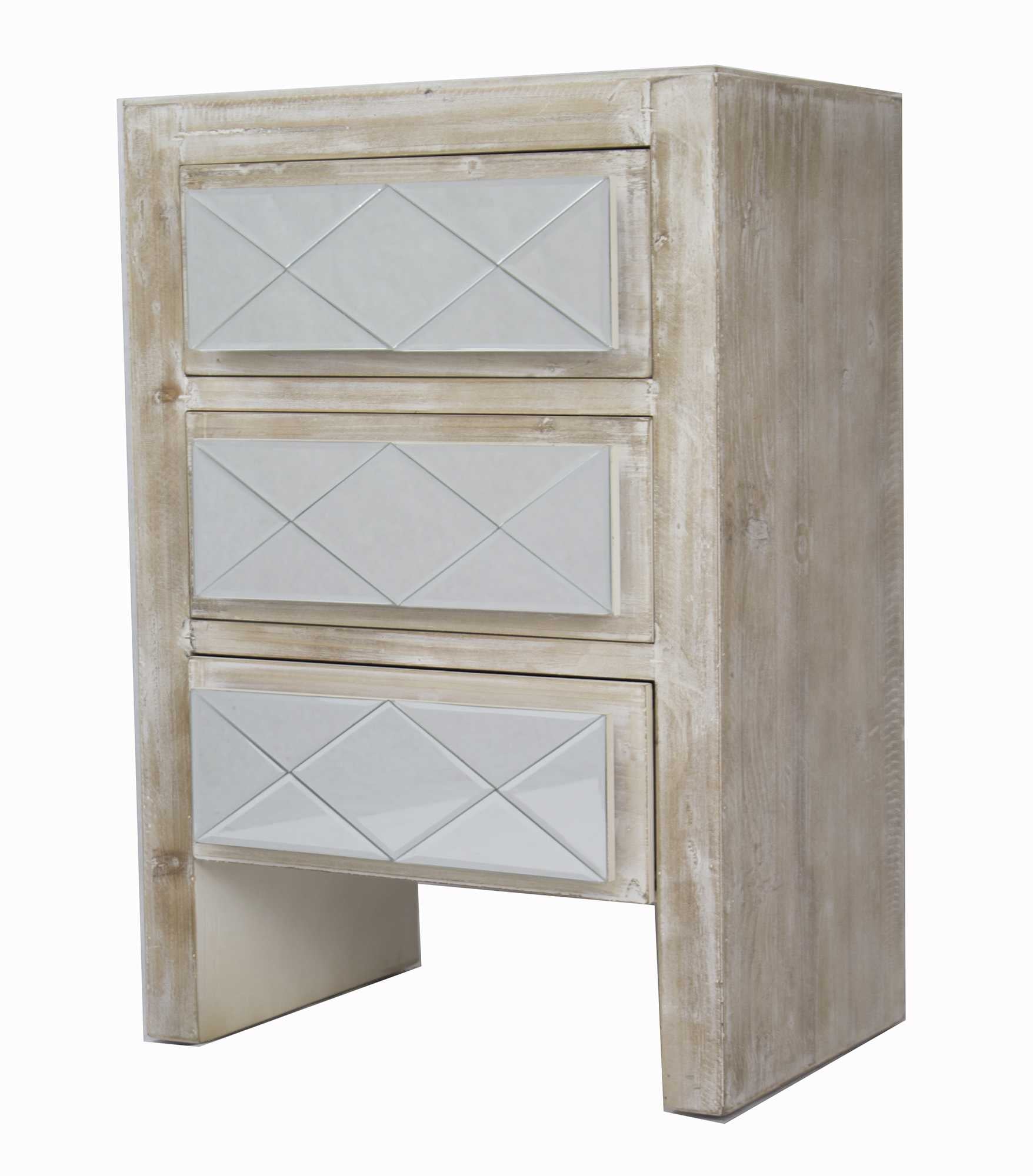 19.6" X 13.8" X 29" White Washed MDF Wood Mirrored Glass Accent Cabinet with Drawers and Mirrored Glass