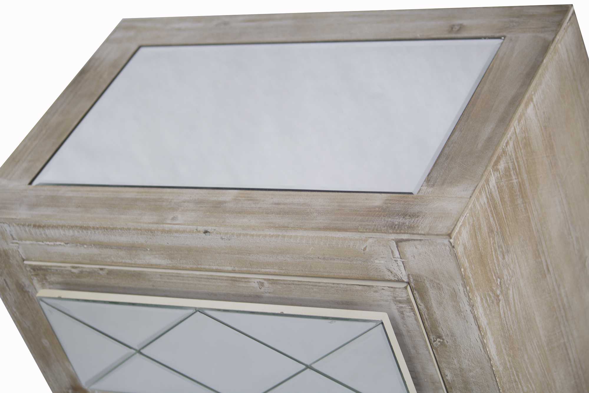 19.6" X 13.8" X 29" White Washed MDF Wood Mirrored Glass Accent Cabinet with Drawers and Mirrored Glass