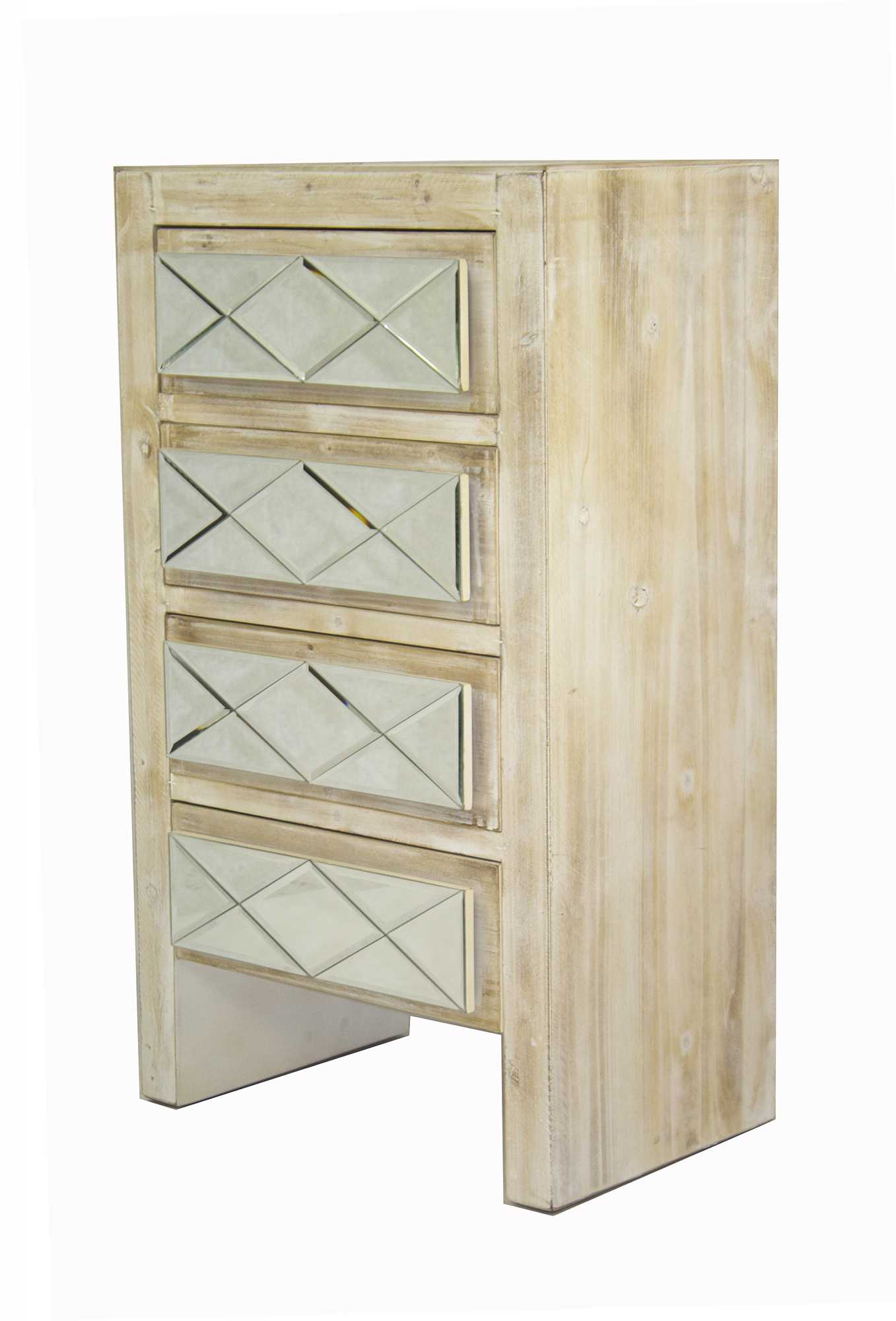 19.6" X 13.8" X 34.25" White Washed MDF Wood Mirrored Glass Accent Cabinet with Drawers and Mirrored Glass