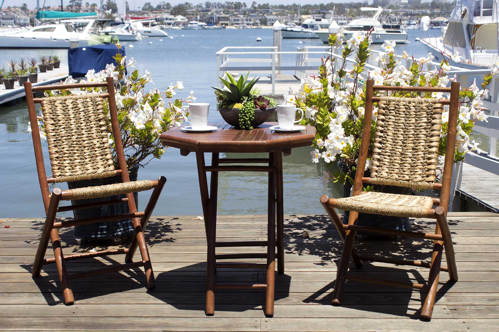 20" X 15" X 36" Brown Bamboo  Natural Water Hyacinth Bamboo Water Hyacinth and Bamboo set of  Chairs and a Table