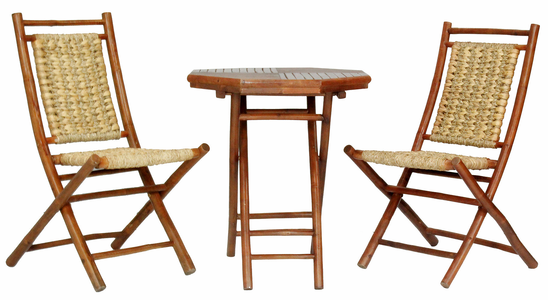 20" X 15" X 36" Brown Bamboo  Natural Water Hyacinth Bamboo Water Hyacinth and Bamboo set of  Chairs and a Table