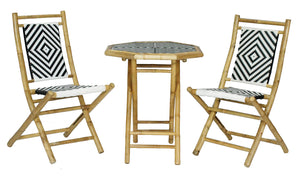20" X 15" X 36" Natural Bamboo  Black and White Poly-Rattan Bamboo Set of  Chairs and a Table
