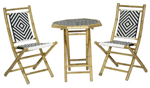 20" X 15" X 36" Natural Bamboo  Black and White Poly-Rattan Bamboo Set of  Chairs and a Table
