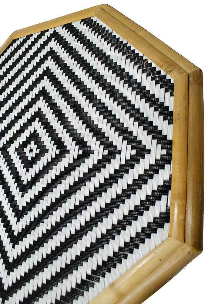 20" X 15" X 36" Natural Bamboo  Black and White Poly-Rattan Bamboo Set of  Chairs and a Table