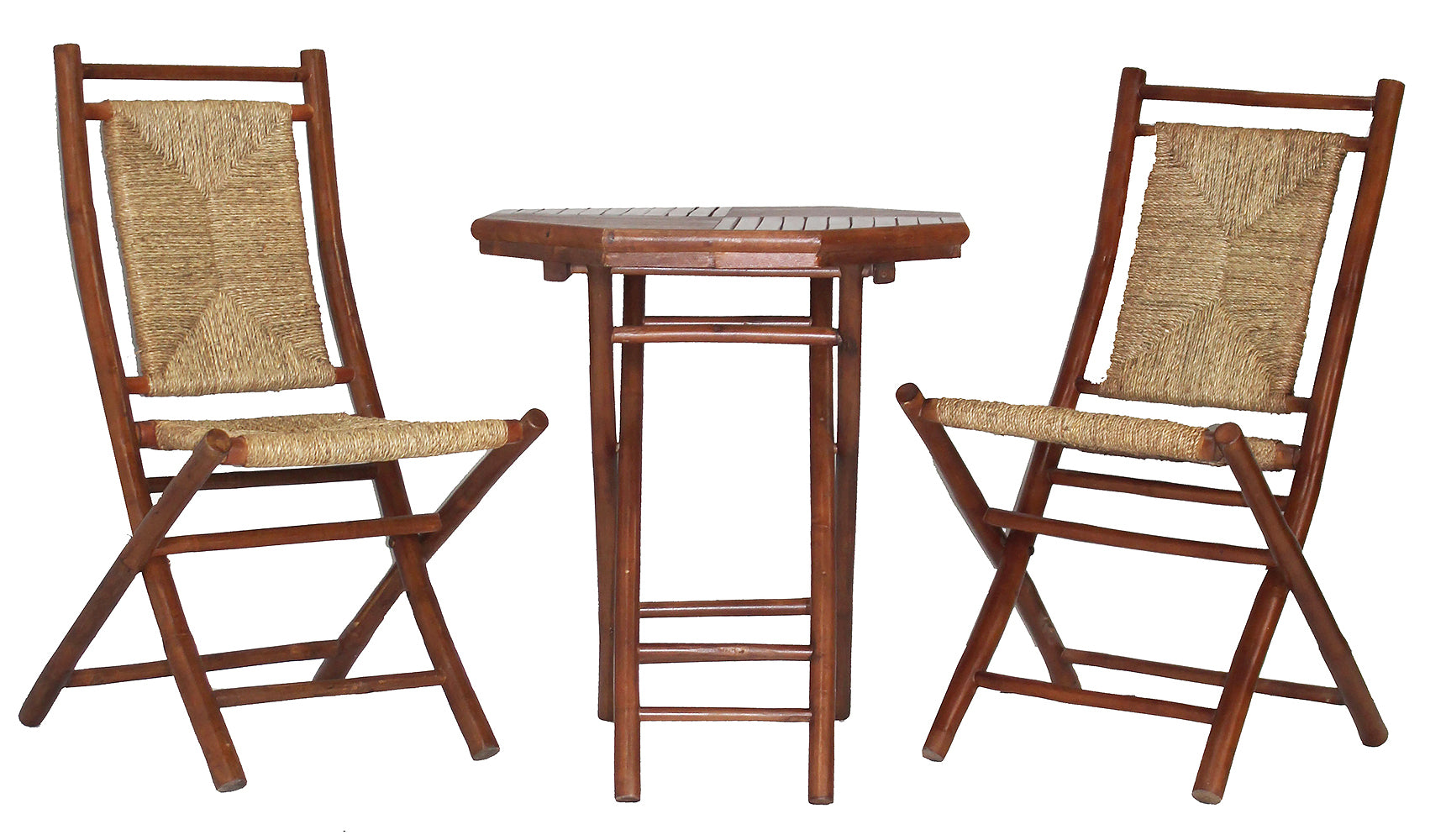 20" X 15" X 36" Brown Bamboo  Natural Sea Grass Bamboo Weave set of  Chairs and a Table