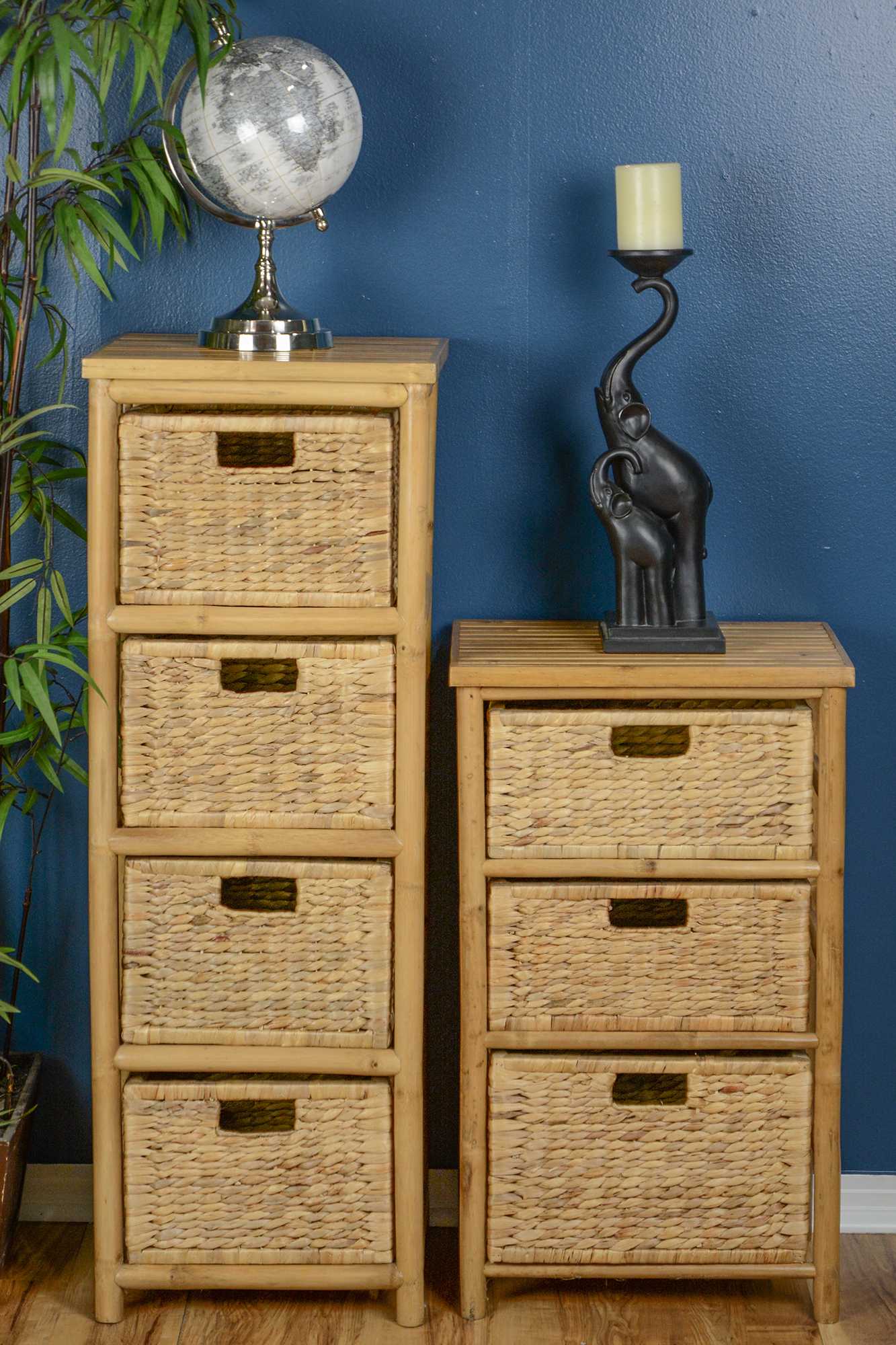15.25" X 14.25" X 43.5" Natural Bamboo Storage Cabinet with Baskets