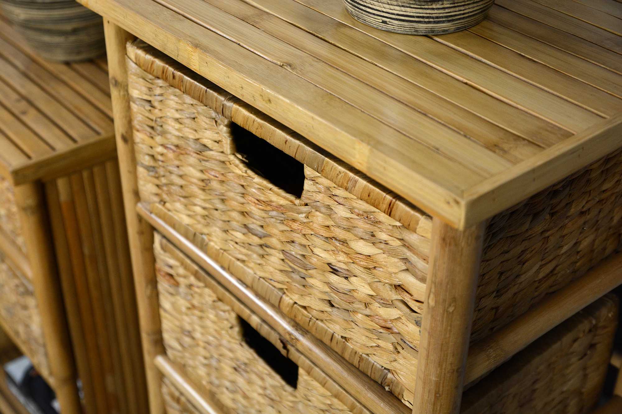 17.75" X 13" X 38" Natural Bamboo Storage Cabinet with Baskets