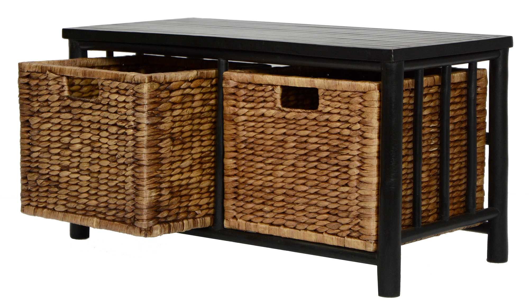 31.5" X 15.5" X 16.75" BlackBrown Bamboo Storage Bench with Baskets