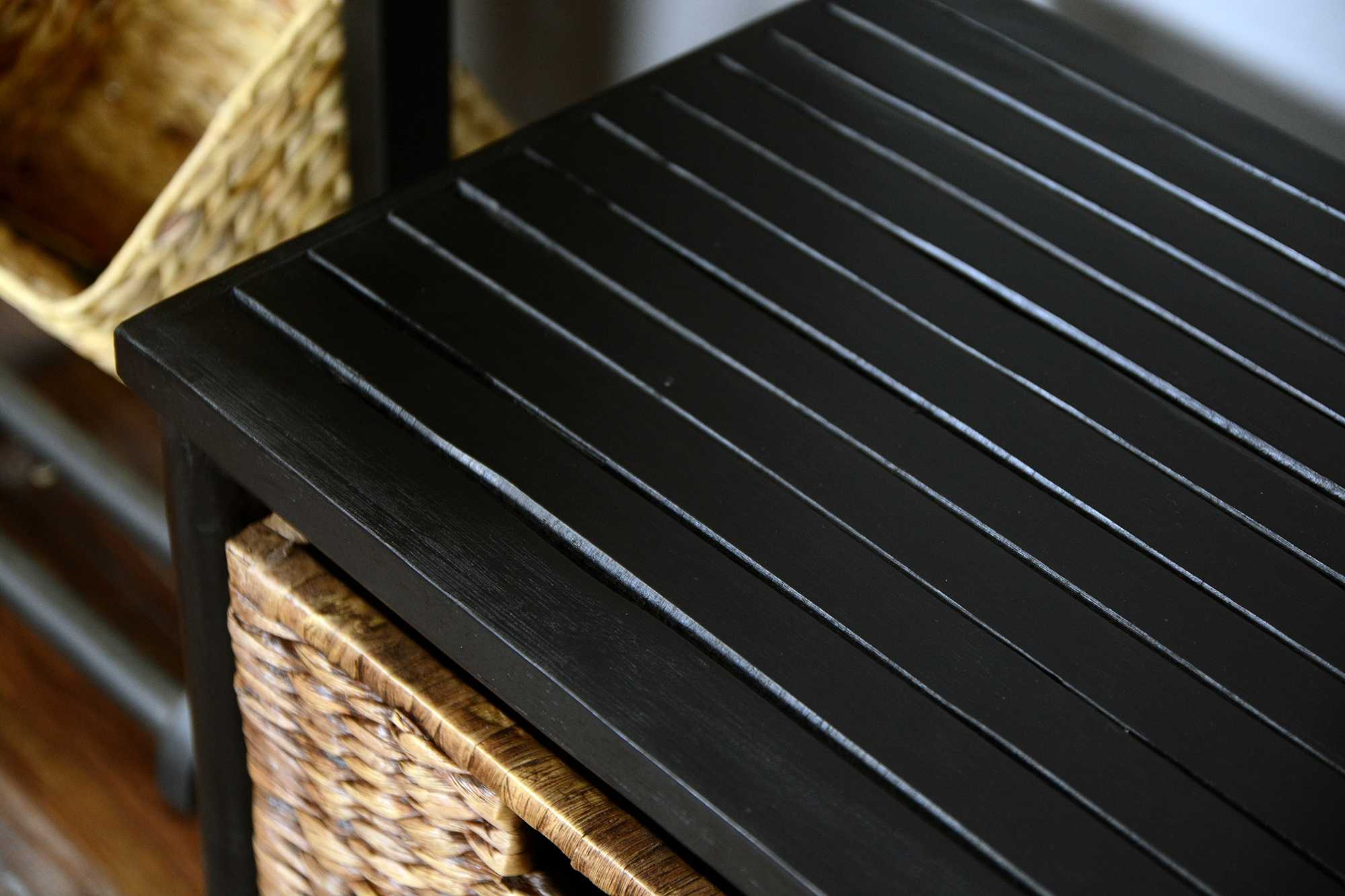 31.5" X 15.5" X 16.75" BlackBrown Bamboo Storage Bench with Baskets