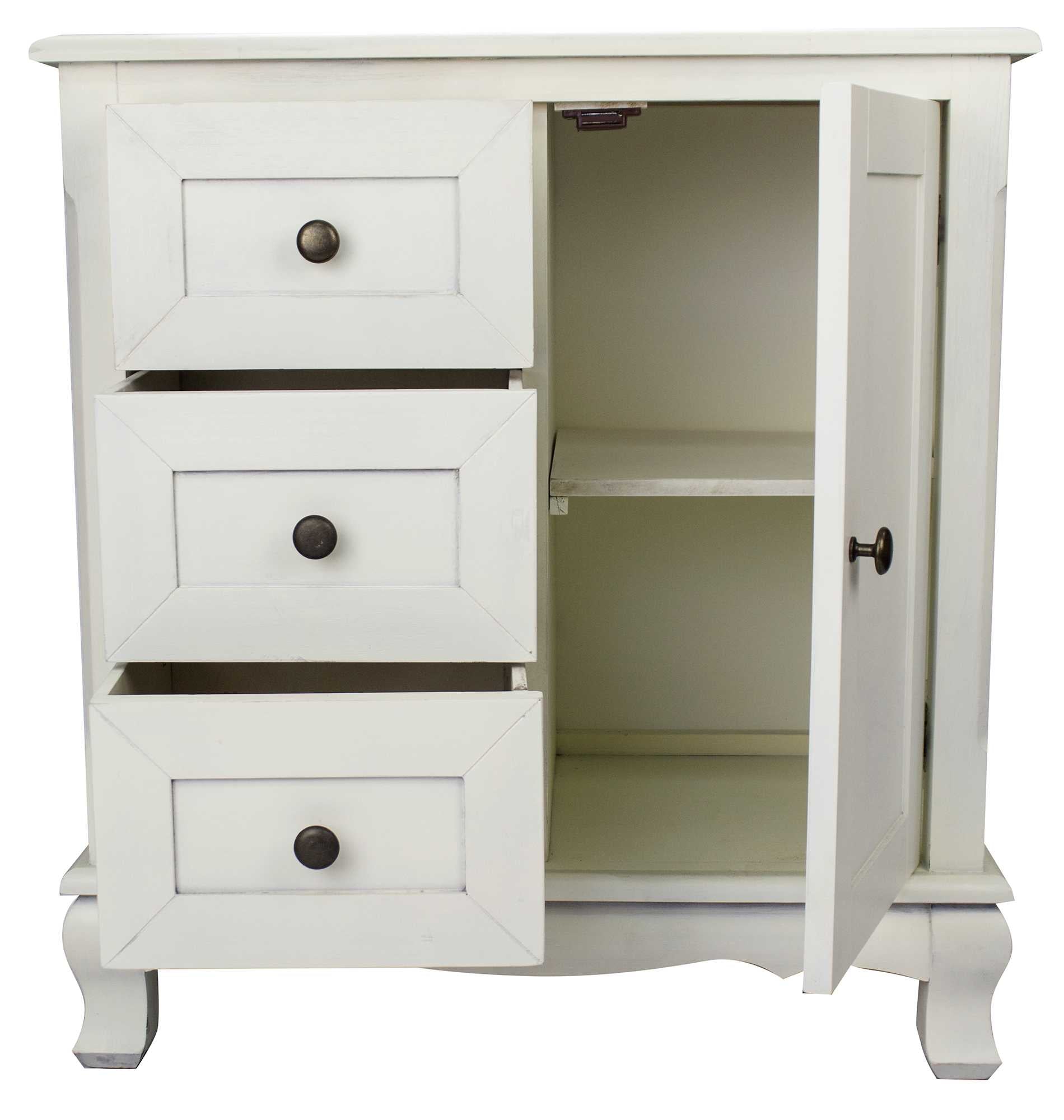27.6" X 15" X 30" White Wood Pine Accent Cabinet with Drawers and a Door
