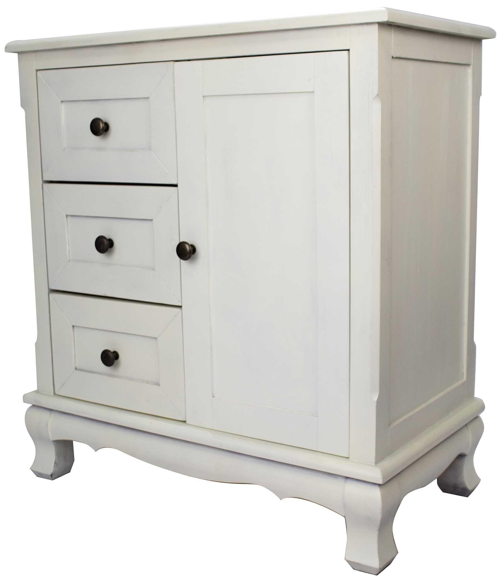 27.6" X 15" X 30" White Wood Pine Accent Cabinet with Drawers and a Door