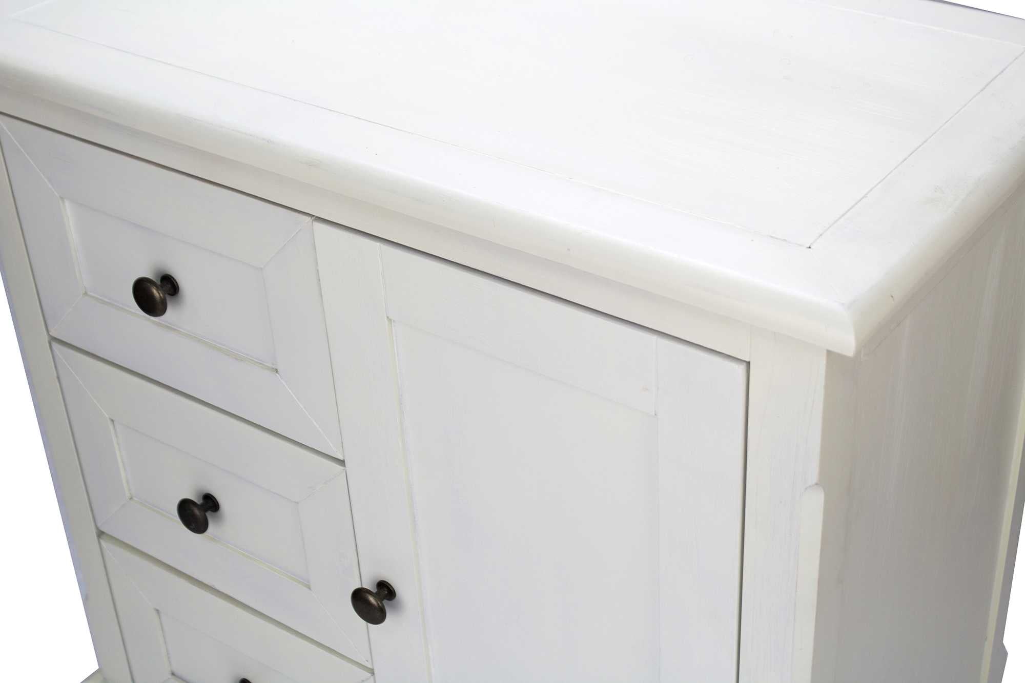 27.6" X 15" X 30" White Wood Pine Accent Cabinet with Drawers and a Door