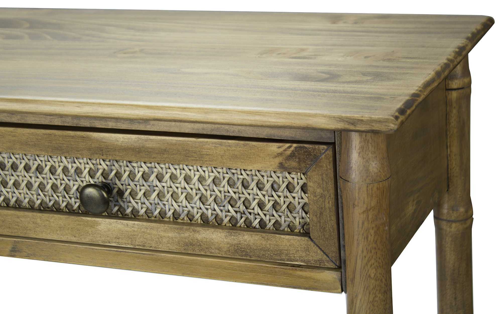 31.5" X 16" X 40" Rustic Wood Wood Pine Cane Cabinet with Drawers and a Shelf