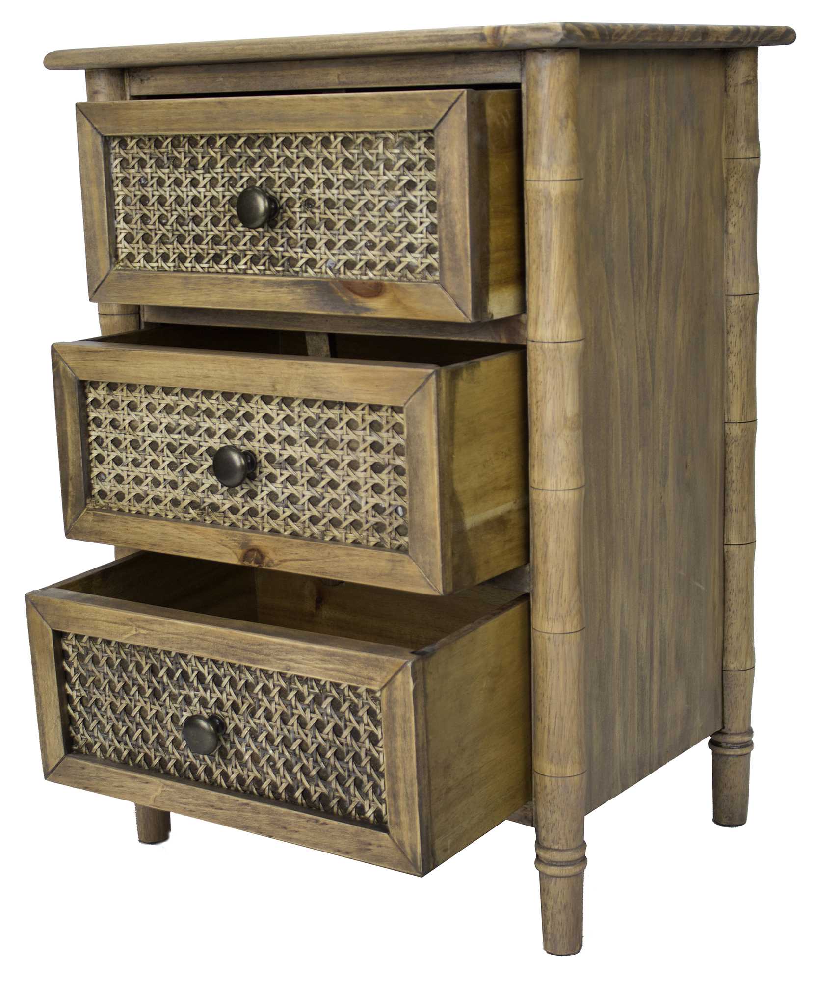 14" X 18" X 25" Rustic Wood Wood  Pine   Cane Cabinet wih Drawers