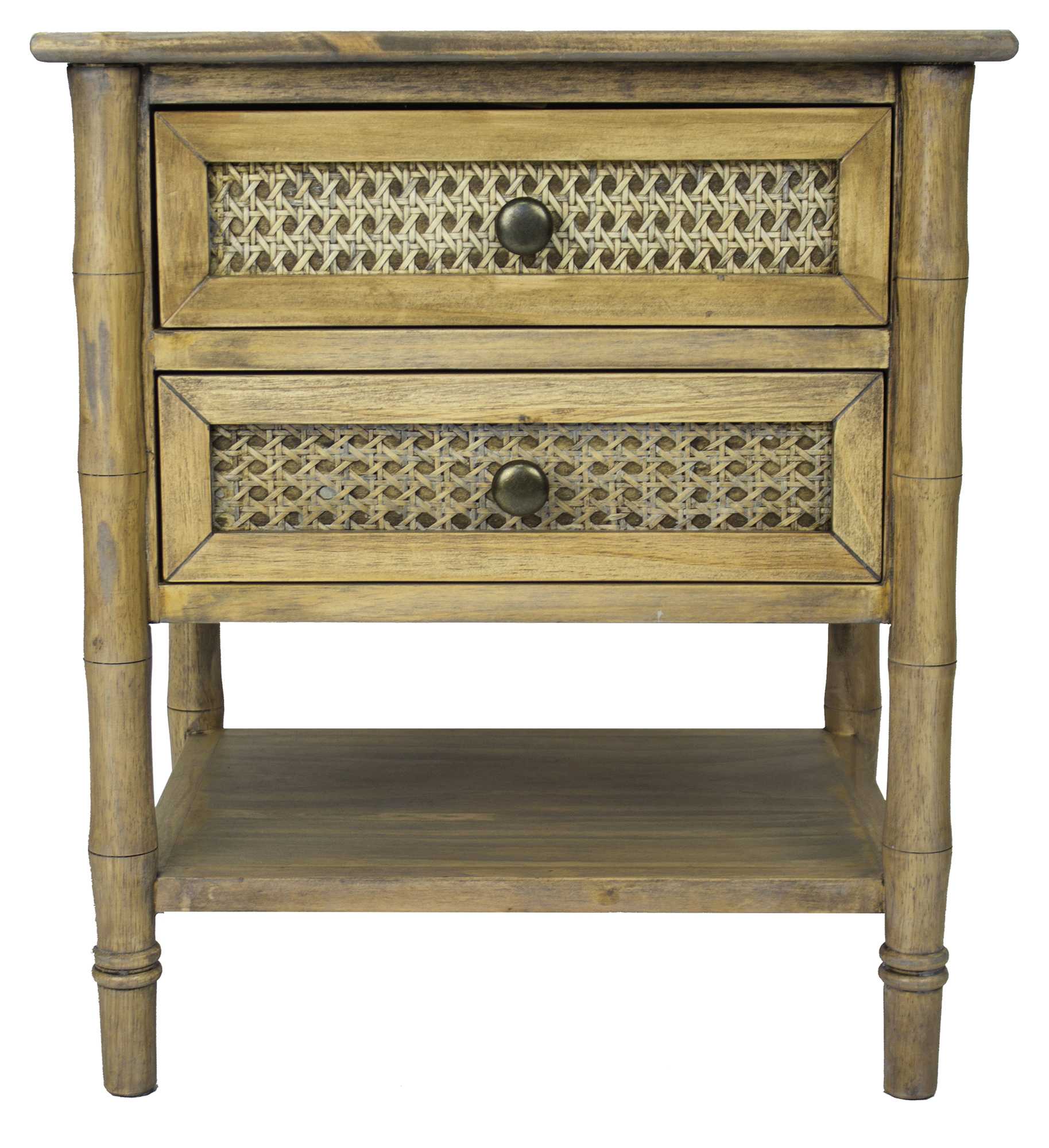 15" X 19" X 22" Rustic Wood Wood  Pine   Cane Cabinet with Drawers and Shelves