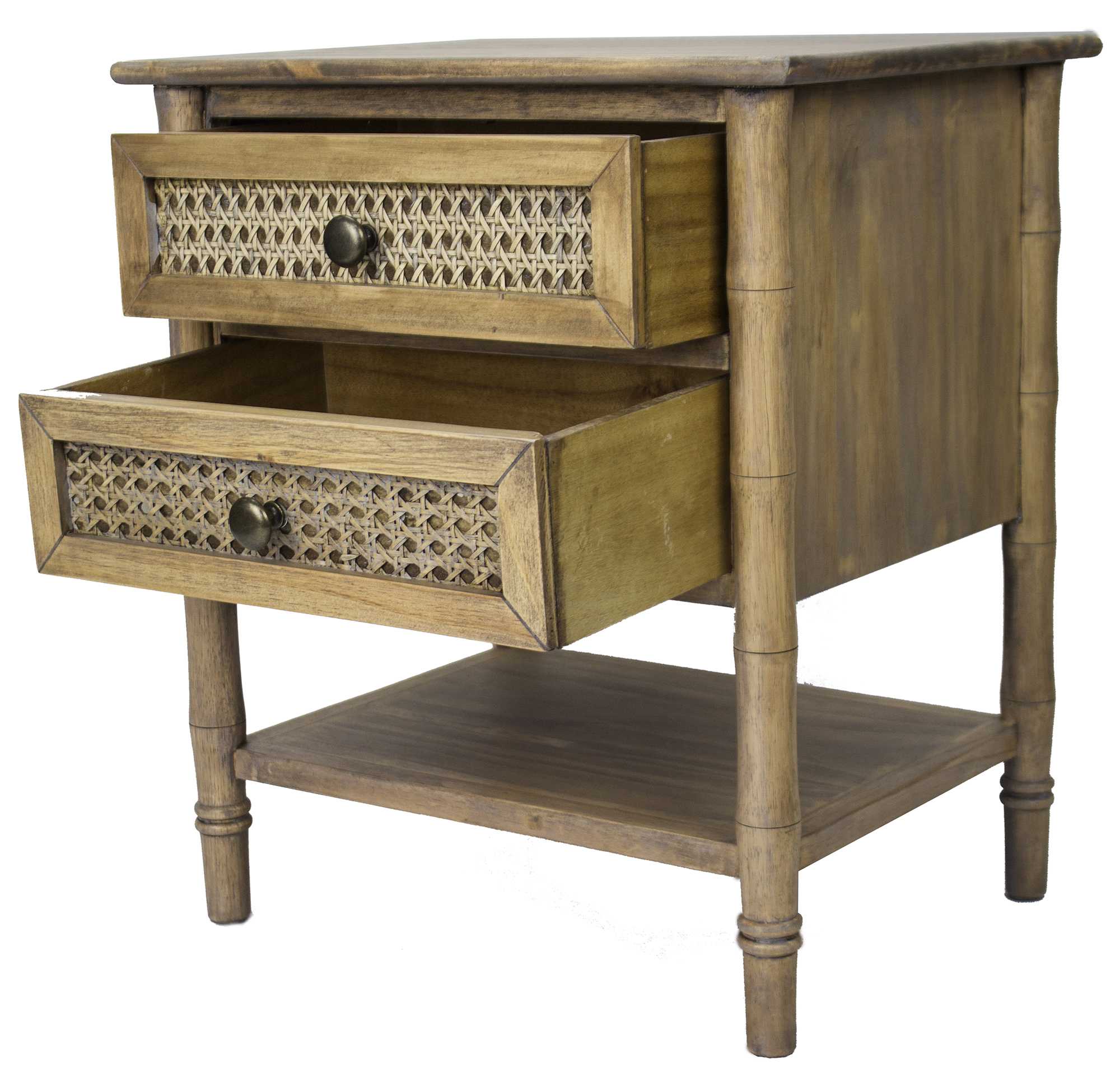 15" X 19" X 22" Rustic Wood Wood  Pine   Cane Cabinet with Drawers and Shelves