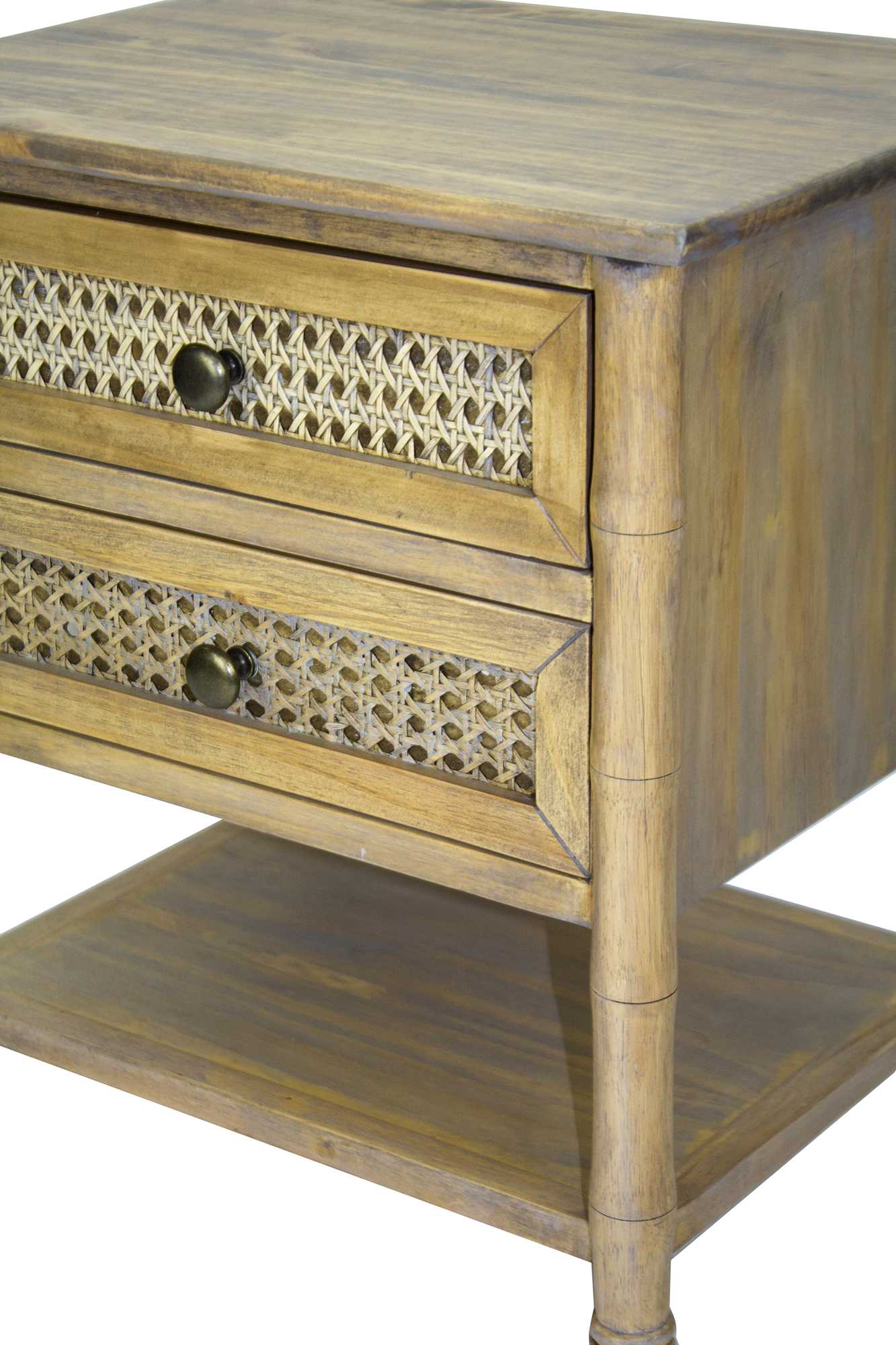 15" X 19" X 22" Rustic Wood Wood  Pine   Cane Cabinet with Drawers and Shelves