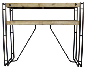 39.5" X 14" X 31.5" Natural Acacia Wood And Steel Console Table with Drawers