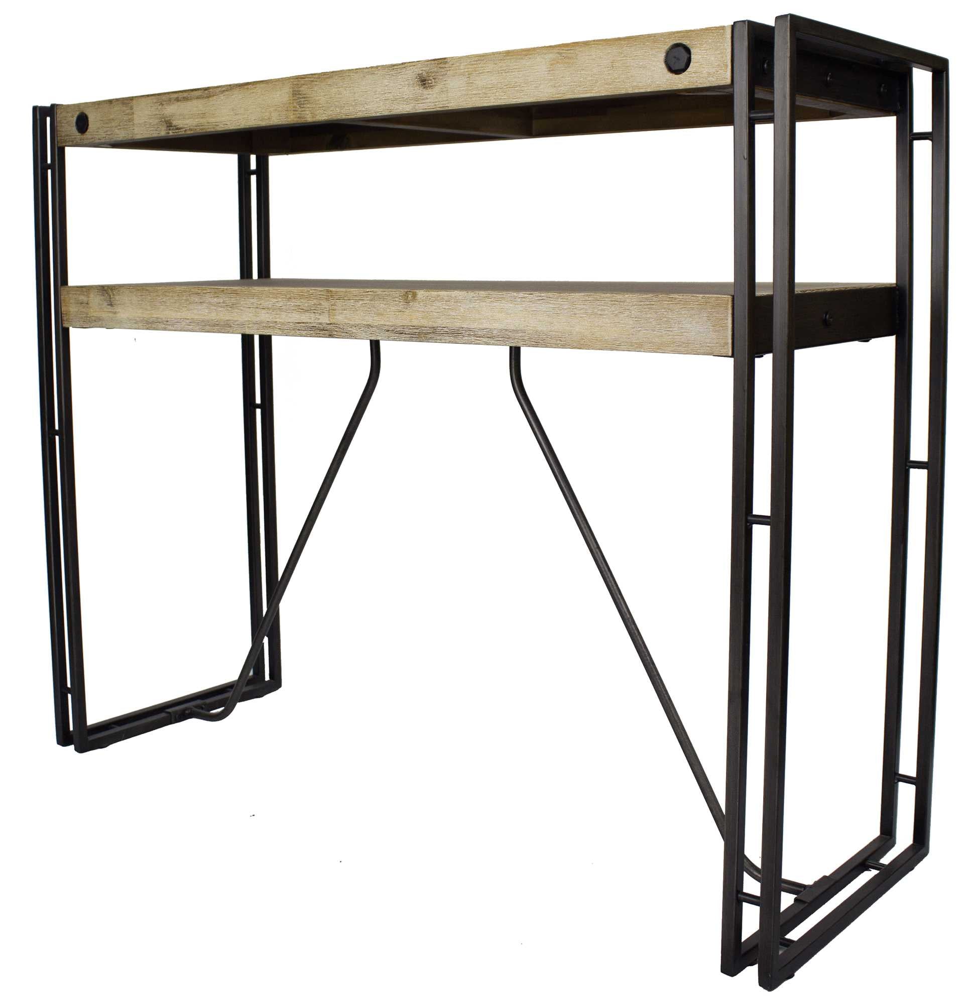 39.5" X 14" X 31.5" Natural Acacia Wood And Steel Console Table with Drawers