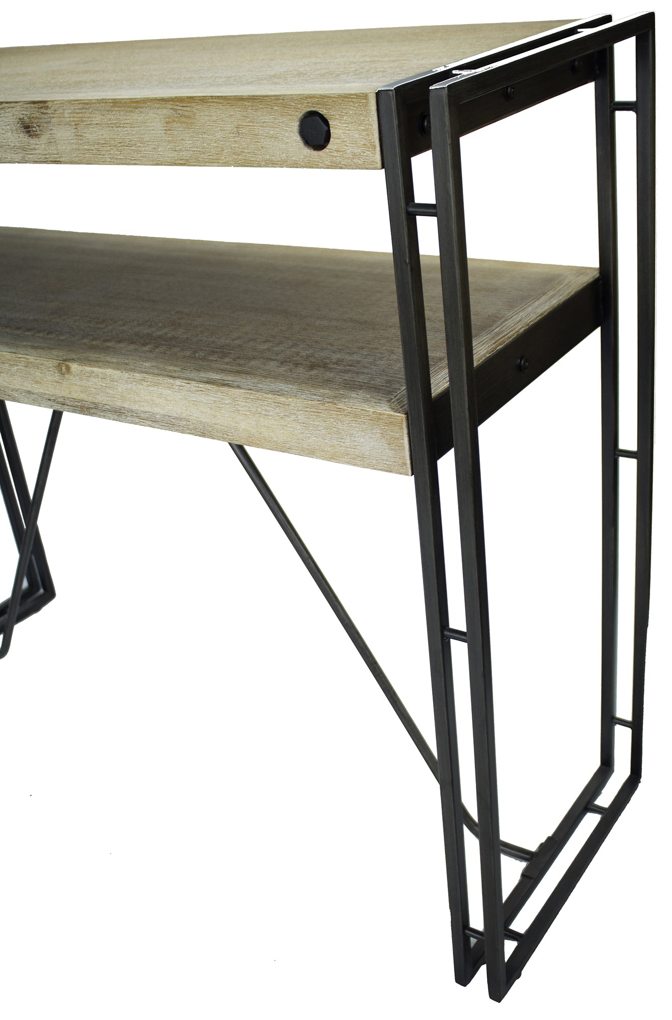 39.5" X 14" X 31.5" Natural Acacia Wood And Steel Console Table with Drawers