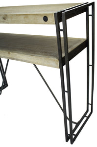 39.5" X 14" X 31.5" Natural Acacia Wood And Steel Console Table with Drawers